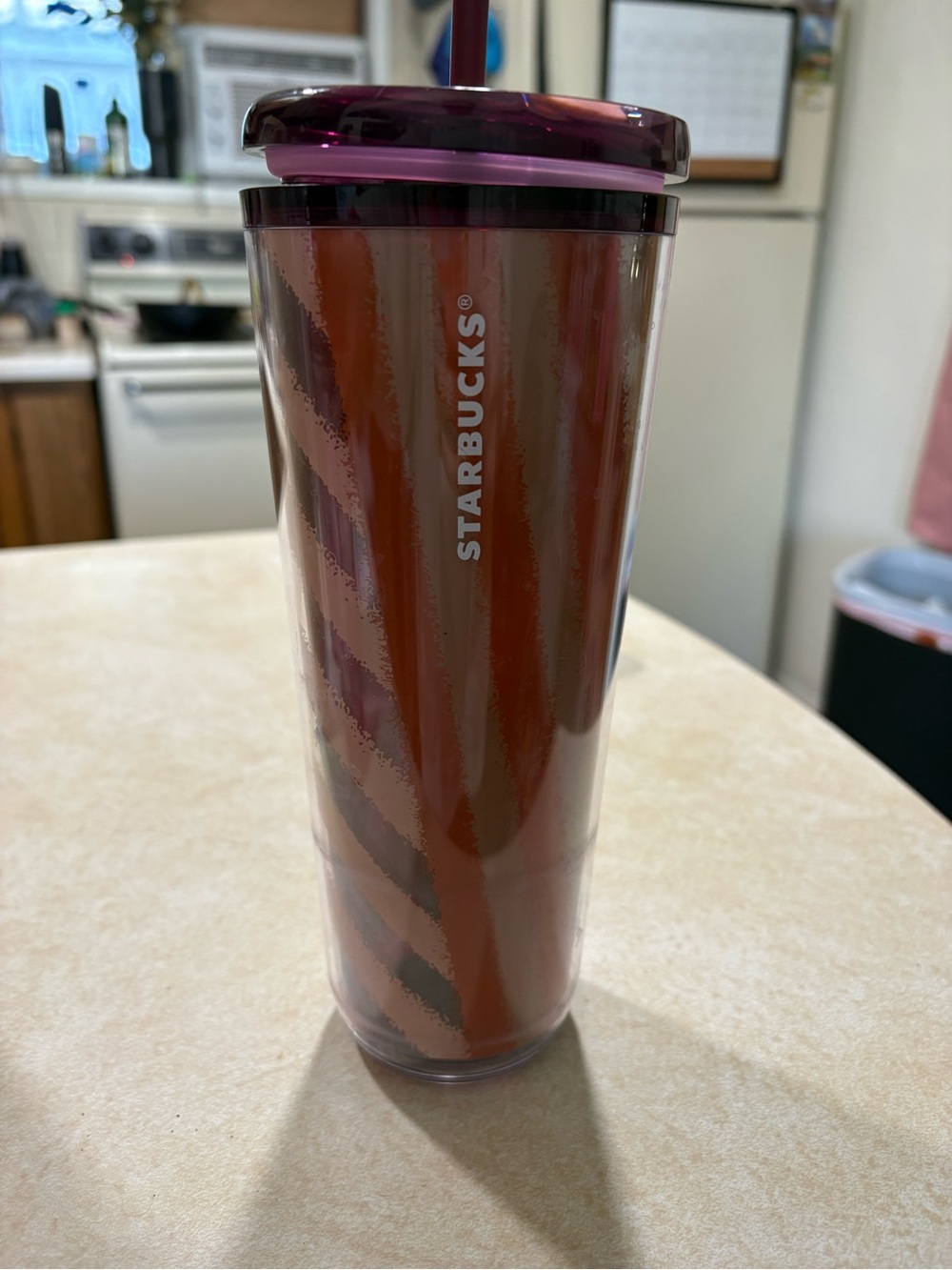 Starbucks Red Ombre Tumbler with Purple Lid and Straw
